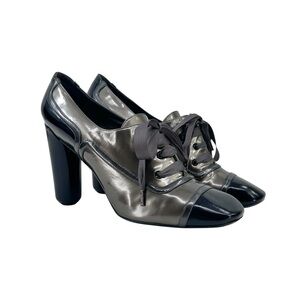 Marc Jacobs FW 2007 Navy Gray Oxford Style Patent Leather Platform Heel Pumps
